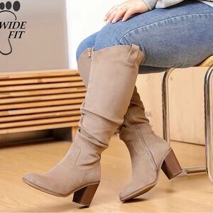 Women's Extra Wide Calf 7.5 Taupe Heeled Boots